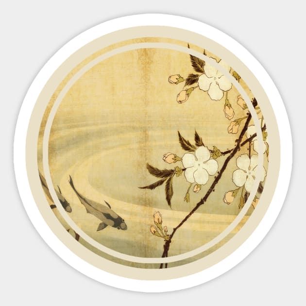 Old Japanese painting flowers and koi fish Sticker by Bearpear